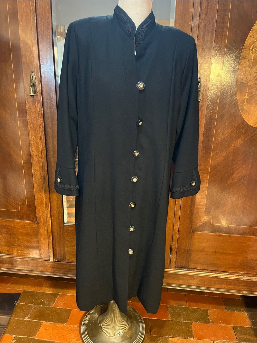 MEDIUM Size 10 Vintage mandarin collar coat dress button front 3381